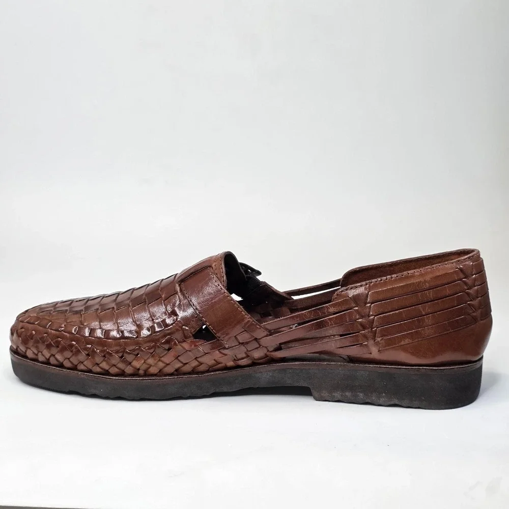 Sunsteps Shoes Men's Size 11.5 Brown Leather Buckle Strap Hand Woven Sandals